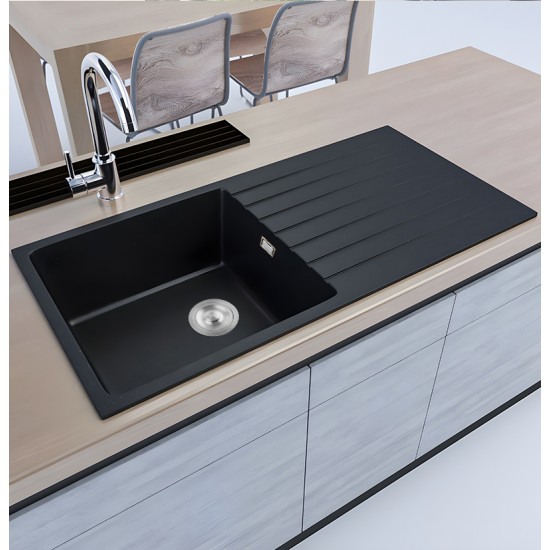 1000x500x200mm Quartz Granite Single Bowl Sink with Drain Board for Top Mount in kitchen/Laundry