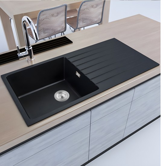 1000x500x200mm Quartz Granite Single Bowl Sink with Drain Board for Top Mount in kitchen/Laundry