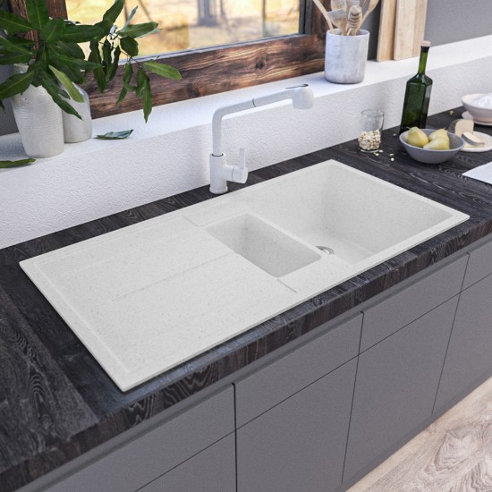 1000x500x210mm White Granite Stone Kitchen Sink Double Bowls With Drainboard