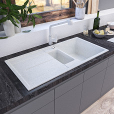MACHO 1000x500x210mm White Granite Stone Kitchen Sink Double Bowls Wit..