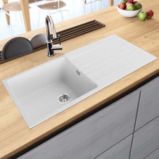 1000x500x200mm White Quartz Granite Single Bowl Sink with Drain Board for Top Mount in kitchen/Laundry