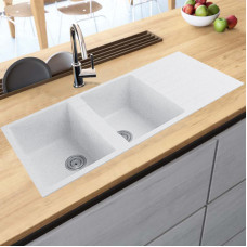 MACHO 1160x500x200mm White Granite Stone Kitchen Sink Double Bowls Dra..