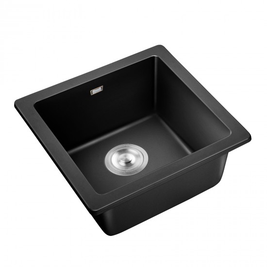 422x422x203mm Black Granite Stone Kitchen Laundry Sink Single Bowl Top/Undermount