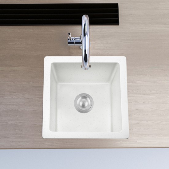 White Granite Quartz Stone Kitchen/Laundry Sink Single Bowl Top/Under Mount 422*422*203mm