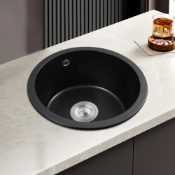 460x220mm Black Granite Quartz Stone Kitchen/Laundry Sink Round Single Bowl with Overflow Top/Under Mount 460x220mm Black Granite Quartz Stone Kitchen/Laundry Sink Round Single Bowl with Overflow Top/Under Mount