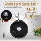 460x220mm Black Granite Quartz Stone Kitchen/Laundry Sink Round Single Bowl with Overflow Top/Under Mount