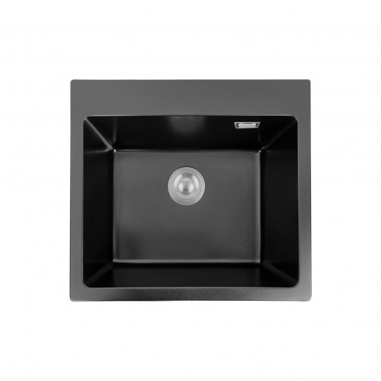 550x490x200mm Black Single Bowl Granite Quartz Stone Kitchen Sink with Overflow Top/Flush/Under Mount