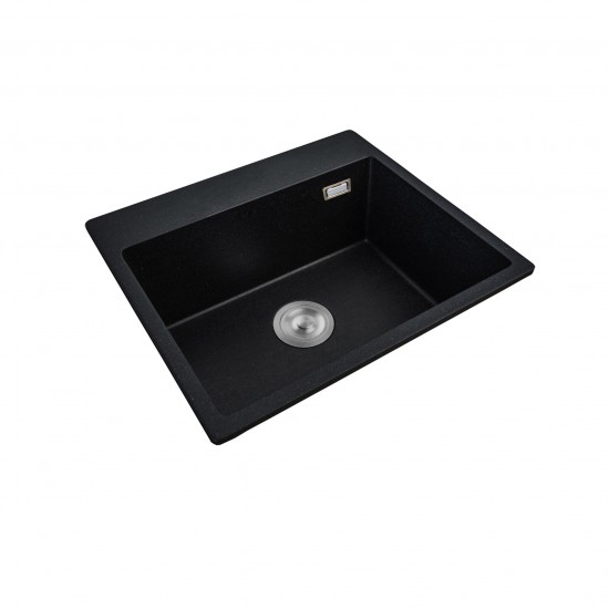 550x490x200mm Black Single Bowl Granite Quartz Stone Kitchen Sink with Overflow Top/Flush/Under Mount