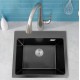 550x490x200mm Black Single Bowl Granite Quartz Stone Kitchen Sink with Overflow Top/Flush/Under Mount