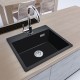550x490x200mm Black Single Bowl Granite Quartz Stone Kitchen Sink with Overflow Top/Flush/Under Mount