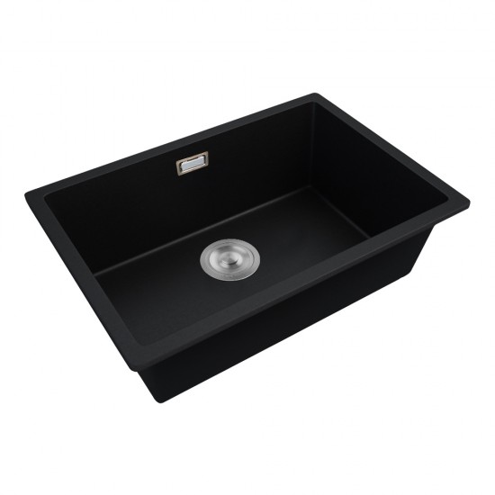 600*450*200mm Black Granite Quartz Stone Top/Under Mounted Kitchen Sinks Single Bowl Black Granite Sinks With Overflow Durability Scratch Resistant Fade-Resistant Heat-Resistant Anti-Bacterial Easy To Clean