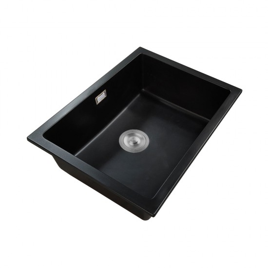 600*450*200mm Black Granite Quartz Stone Top/Under Mounted Kitchen Sinks Single Bowl Black Granite Sinks With Overflow Durability Scratch Resistant Fade-Resistant Heat-Resistant Anti-Bacterial Easy To Clean