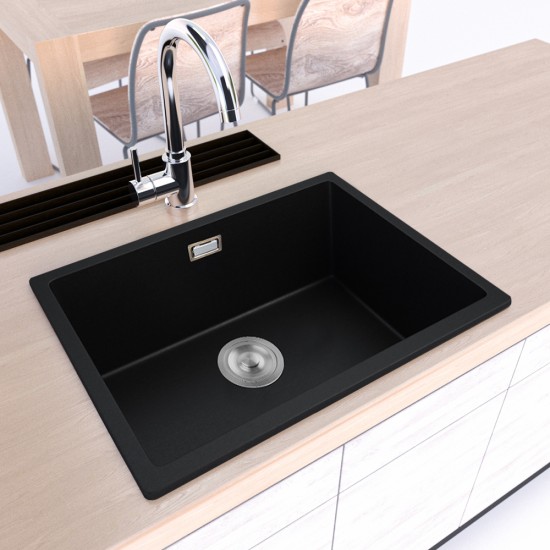 600*450*200mm Black Granite Quartz Stone Top/Under Mounted Kitchen Sinks Single Bowl Black Granite Sinks With Overflow Durability Scratch Resistant Fade-Resistant Heat-Resistant Anti-Bacterial Easy To Clean