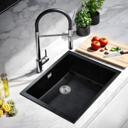 600*450*200mm Black Granite Quartz Stone Top/Under Mounted Kitchen Sinks Single Bowl Black Granite Sinks With Overflow Durability Scratch Resistant Fade-Resistant Heat-Resistant Anti-Bacterial Easy To Clean 600*450*200mm Black Granite Quartz Stone Top/Under Mounted Kitchen Sinks Single Bowl Black Granite Sinks With Overflow Durability Scratch Resistant Fade-Resistant Heat-Resistant Anti-Bacterial Easy To Clean