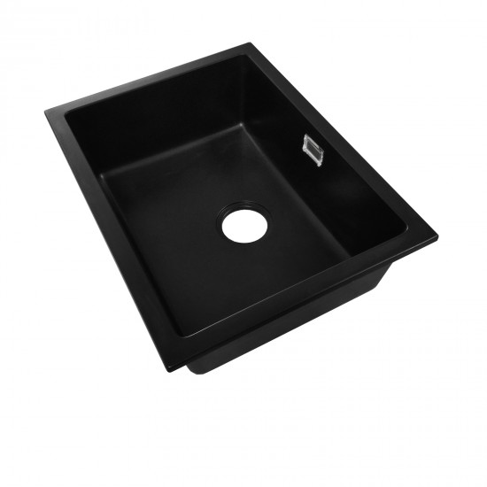 600*450*200mm Black Granite Quartz Stone Top/Under Mounted Kitchen Sinks Single Bowl Black Granite Sinks With Overflow Durability Scratch Resistant Fade-Resistant Heat-Resistant Anti-Bacterial Easy To Clean