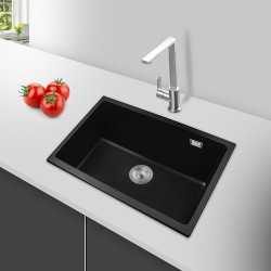 680x440x220mm Black Single Bowl Granite Quartz Stone Kitchen/Laundry Sink with Overflow Top/Under Mount 680x440x220mm Black Single Bowl Granite Quartz Stone Kitchen/Laundry Sink with Overflow Top/Under Mount