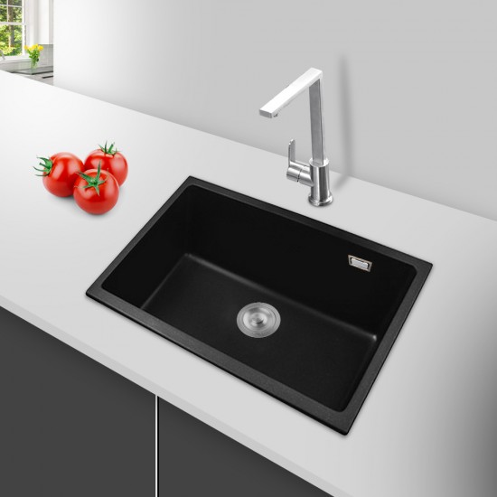 680x440x220mm Black Single Bowl Granite Quartz Stone Kitchen/Laundry Sink with Overflow Top/Under Mount