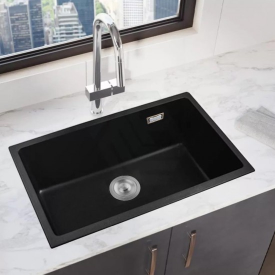 680x440x220mm Black Single Bowl Granite Quartz Stone Kitchen/Laundry Sink with Overflow Top/Under Mount