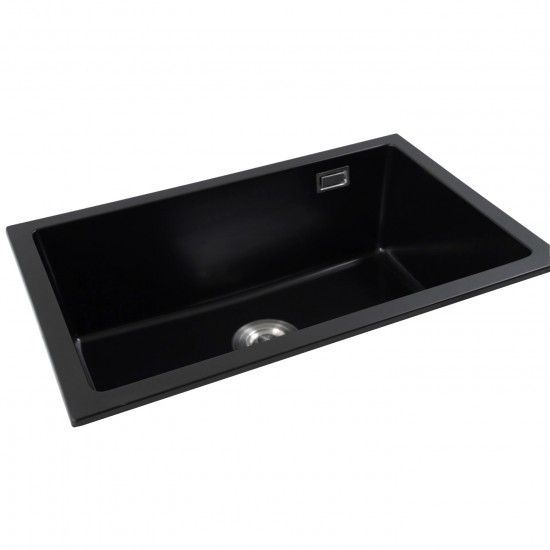 680x440x220mm Black Single Bowl Granite Quartz Stone Kitchen/Laundry Sink with Overflow Top/Under Mount