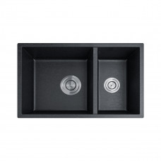 MACHO 710x450x205mm Black Granite Quartz Stone Kitchen Sink Double Bow..