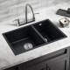 710x450x205mm Black Granite Quartz Stone Kitchen Sink Double Bowls Top/Undermount with Overflow