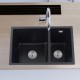 710x450x205mm Black Granite Quartz Stone Kitchen Sink Double Bowls Top/Undermount with Overflow