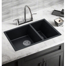 MACHO 710x450x205mm Black Granite Quartz Stone Kitchen Sink Double Bow..