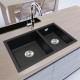 710x450x205mm Black Granite Quartz Stone Kitchen Sink Double Bowls Top/Undermount with Overflow