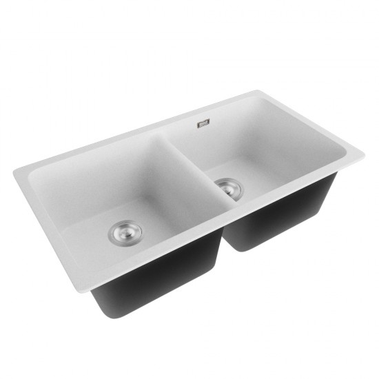 838x476x241mm White Granite Stone Kitchen Laundry Sink Double Bowls Top/Undermount