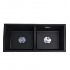 MACHO 835x420x210mm Black Granite Quartz Stone Kitchen Sink Double Bow..