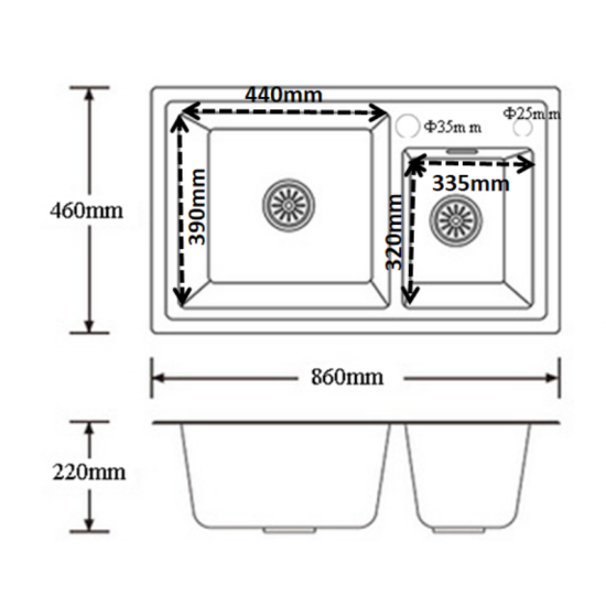 860x460x220mm Black Granite Stone Kitchen Laundry Sink Double Bowls Top/Undermount 860x460x220mm Black Granite Stone Kitchen Laundry Sink Double Bowls Top/Undermount