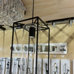 Black frame with clear glass cylinder shape pendant light Black frame with clear glass cylinder shape pendant light