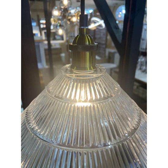 12.02 NO RESTOCK-D300*H230mm V shape Vintage Glass Pendant light On Antique Brass Fitting