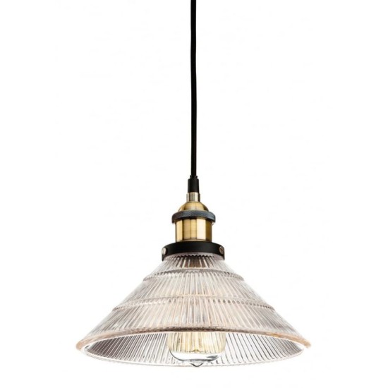 12.02 NO RESTOCK-D300*H230mm V shape Vintage Glass Pendant light On Antique Brass Fitting