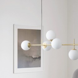 Unique Stylish Brushed Gold Kitchen Bar Light with 6 Milky Glass Ball Unique Stylish Brushed Gold Kitchen Bar Light with 6 Milky Glass Ball