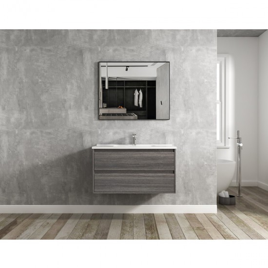 ROYAL GREY OAK 750X460X510MM PLYWOOD WALL HUNG VANITY WITH POLYMARBLE TOP