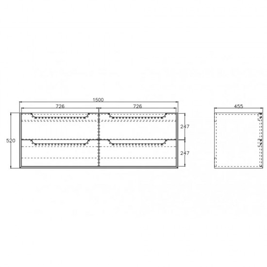 1500X460mm Scented1500WDBASE LIGHT OAK WALL HUNG FOUR DRAWERS VANITY Double Basin 