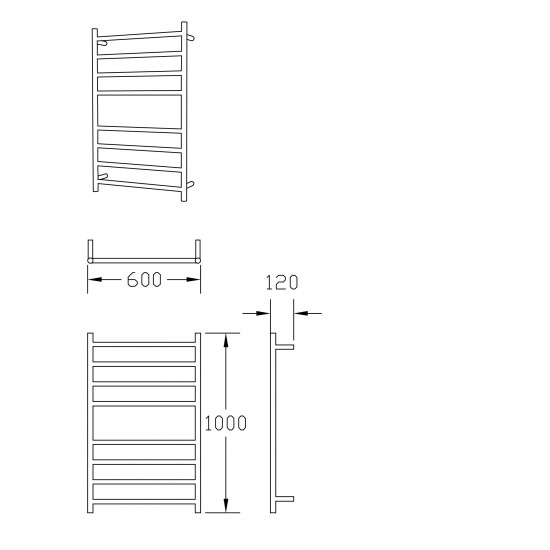 600Wx1000Hx120D 80W Black color Round Heated Towel Rail 8 Bar