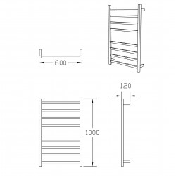 600Wx1000Hx120D  8 Square Bar Satin Finish Heated Towel Rail 600Wx1000Hx120D  8 Square Bar Satin Finish Heated Towel Rail