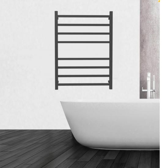 600Wx1000Hx120D  8 Square Bar Black Heated Towel Rail