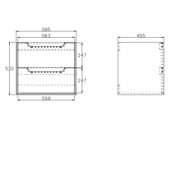 600X460mm Scented600WBASE LIGHT OAK WALL HUNG TWO DRAWERS VANITY 