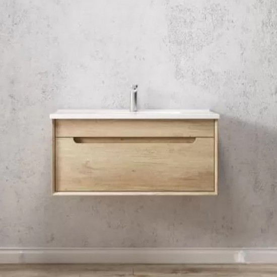 750X460X510mm Wall Hung Light Oak Plywood Base with One Drawer Vanity