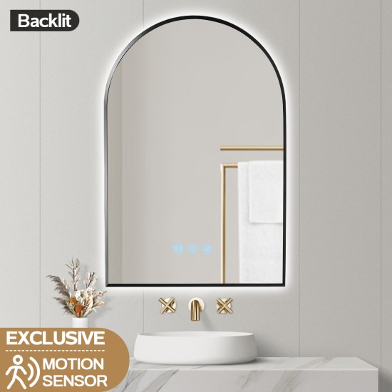 600x900mm Backlit Gunmetal Grey Frame Arched LED Wall Mirror Motion Sensor Switch 600x900mm Backlit Gunmetal Grey Frame Arched LED Wall Mirror Motion Sensor Switch