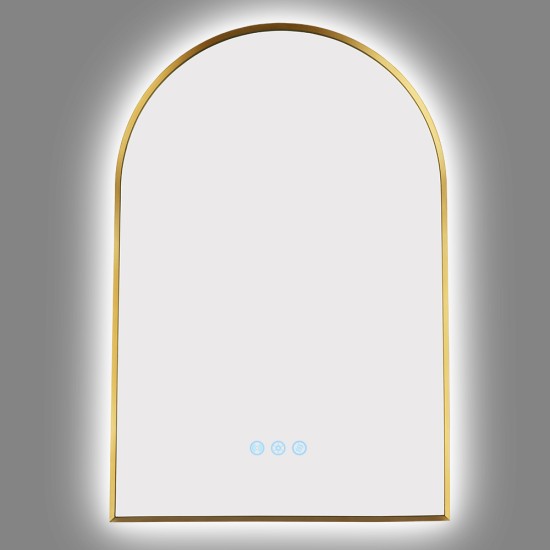 600x900mm Backlit Brushed Yellow Gold Frame Arched LED Wall Mirror Motion Sensor Switch 600x900mm Backlit Brushed Yellow Gold Frame Arched LED Wall Mirror Motion Sensor Switch