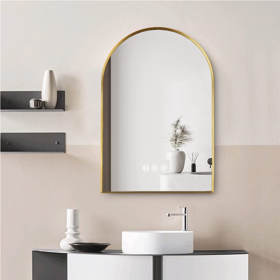 600x900mm Backlit Brushed Yellow Gold Frame Arched LED Wall Mirror Motion Sensor Switch 600x900mm Backlit Brushed Yellow Gold Frame Arched LED Wall Mirror Motion Sensor Switch