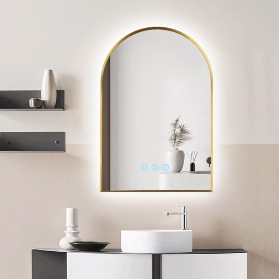 600x900mm Backlit Brushed Yellow Gold Frame Arched LED Wall Mirror Motion Sensor Switch 600x900mm Backlit Brushed Yellow Gold Frame Arched LED Wall Mirror Motion Sensor Switch