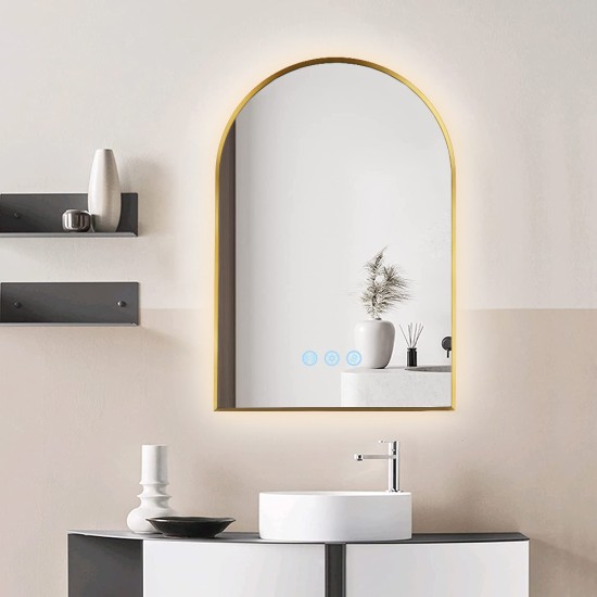 600x900mm Backlit Brushed Yellow Gold Frame Arched LED Wall Mirror Motion Sensor Switch 600x900mm Backlit Brushed Yellow Gold Frame Arched LED Wall Mirror Motion Sensor Switch