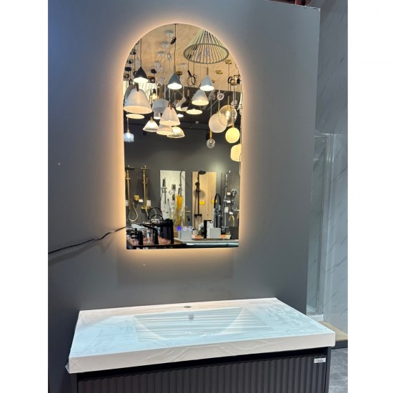 500x900mm Arched LED Wall Mirror with Bluetooth Speaker Dimister Touch Switch 3 Colours Lighting