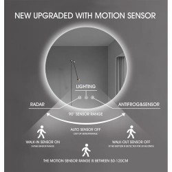 600mm Round LED Mirror with Demister Motion Sensor Switch Backlit Touch Switch 3 Colours Lighting Frameless 600mm Round LED Mirror with Demister Motion Sensor Switch Backlit Touch Switch 3 Colours Lighting Frameless