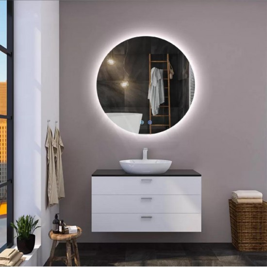 600mm Round LED Mirror with Demister Motion Sensor Auto On Backlit Touch Switch 3 Colours Lighting Frameless